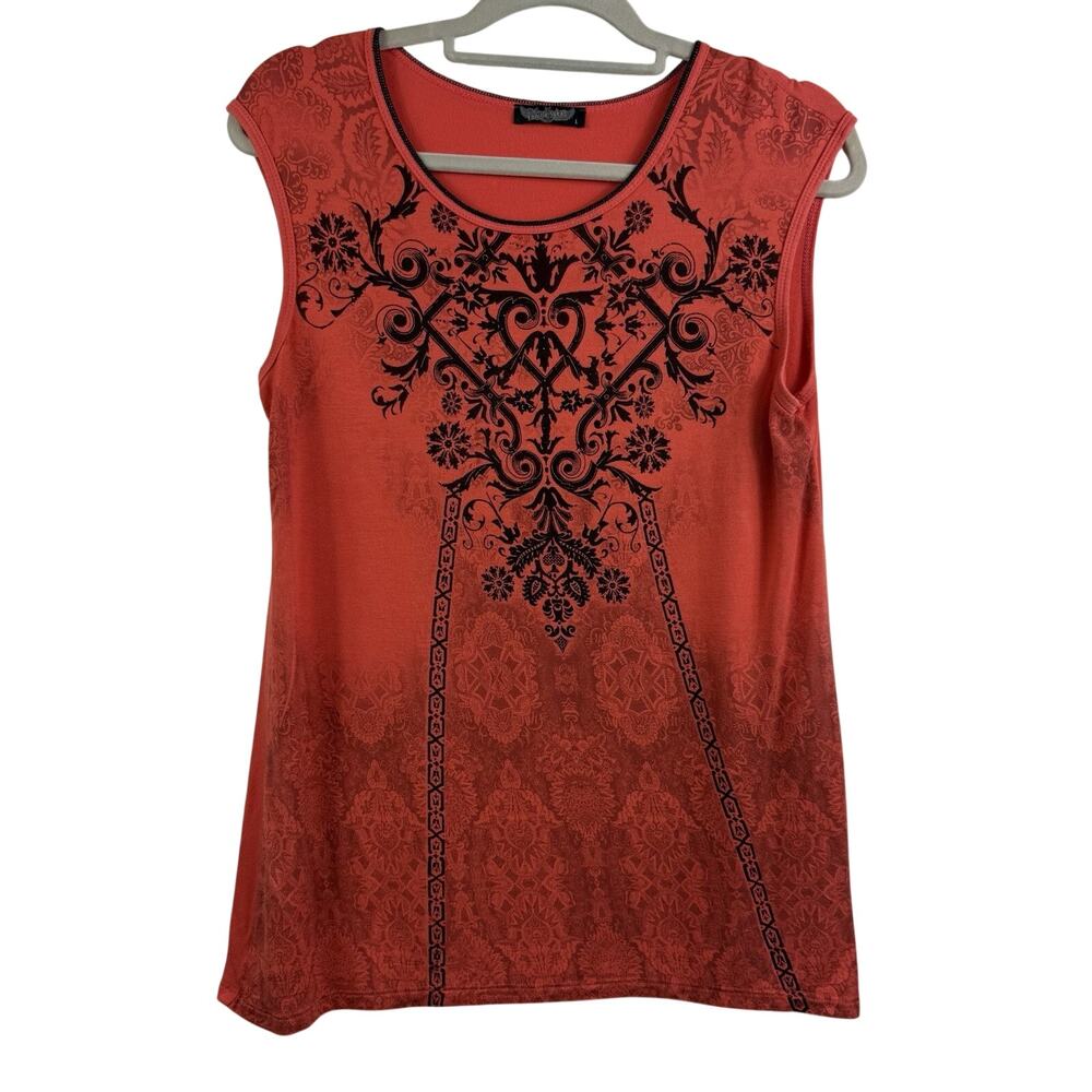 Y2K Vintage Vanilla Sugar Top Large Orange Black Jeweled Floral Fairy Grunge